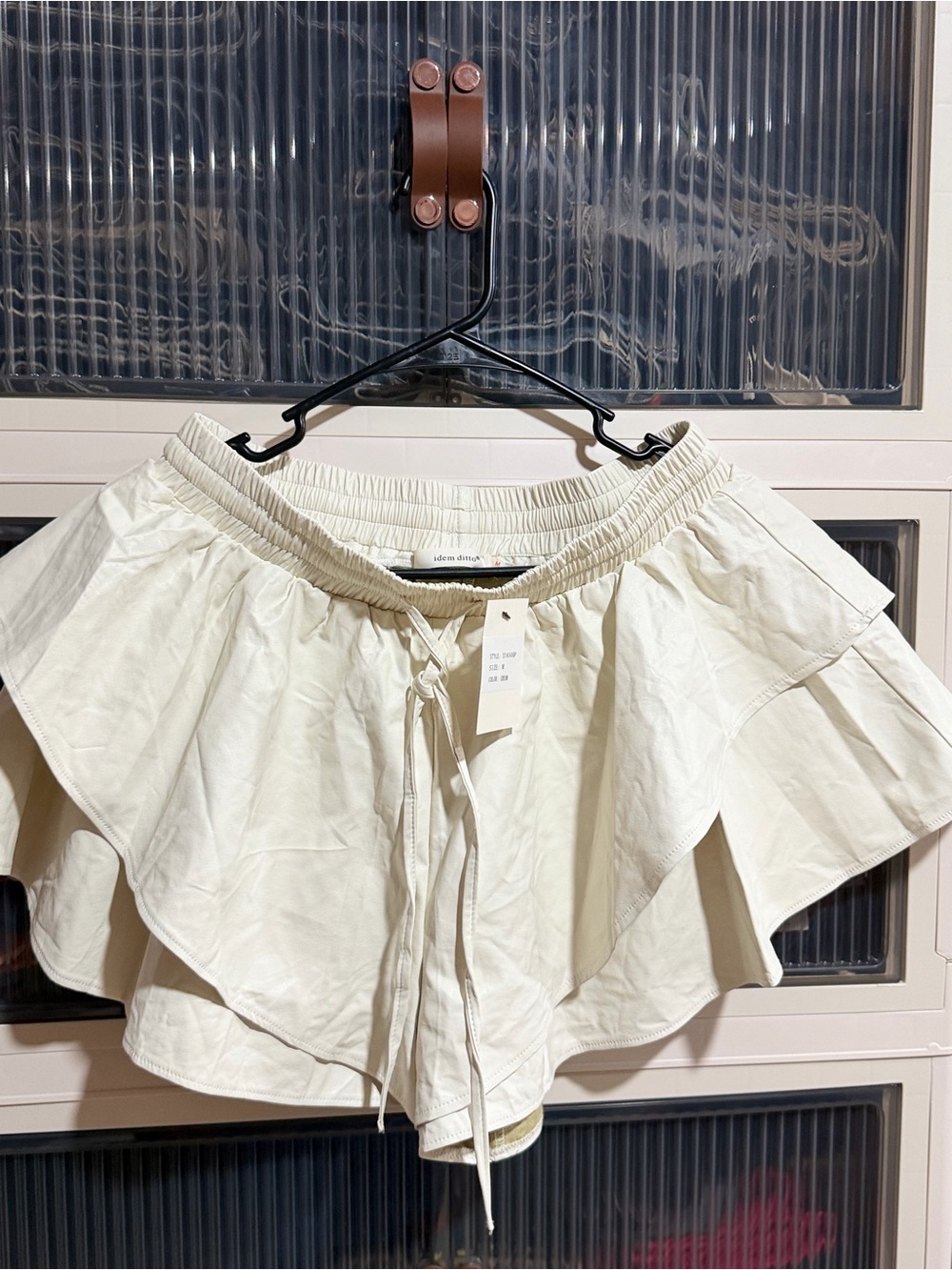 Ruffled Drawstring Skort in Cream — Women's Flounce Shorts